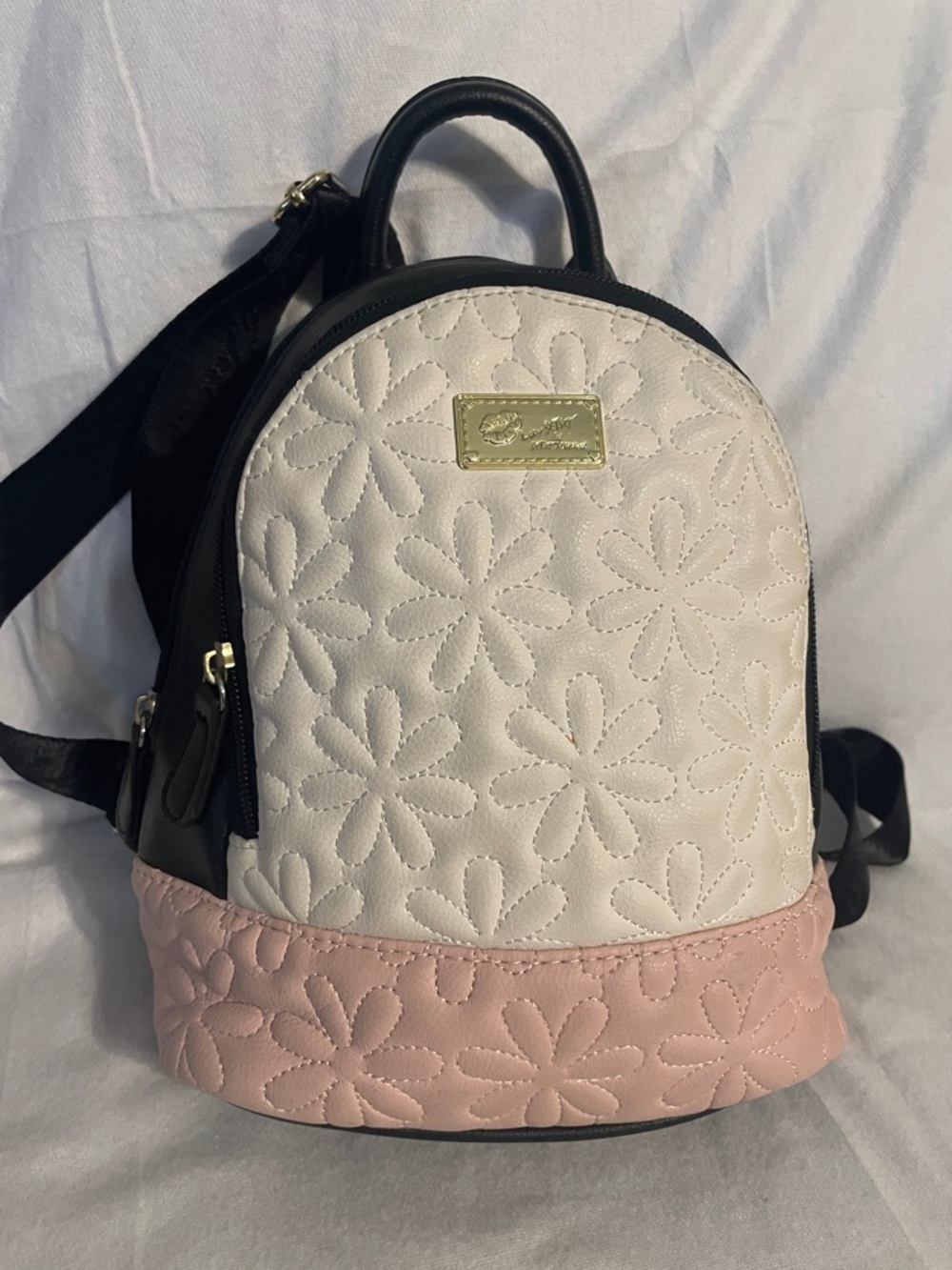 Betsey Johnson White & Pink Quilted Floral Mini Backpack